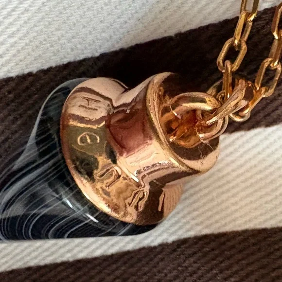 Henri Bendel Rose Gold Black Marble Conic Pendant Necklace 32” - Picture 6 of 7